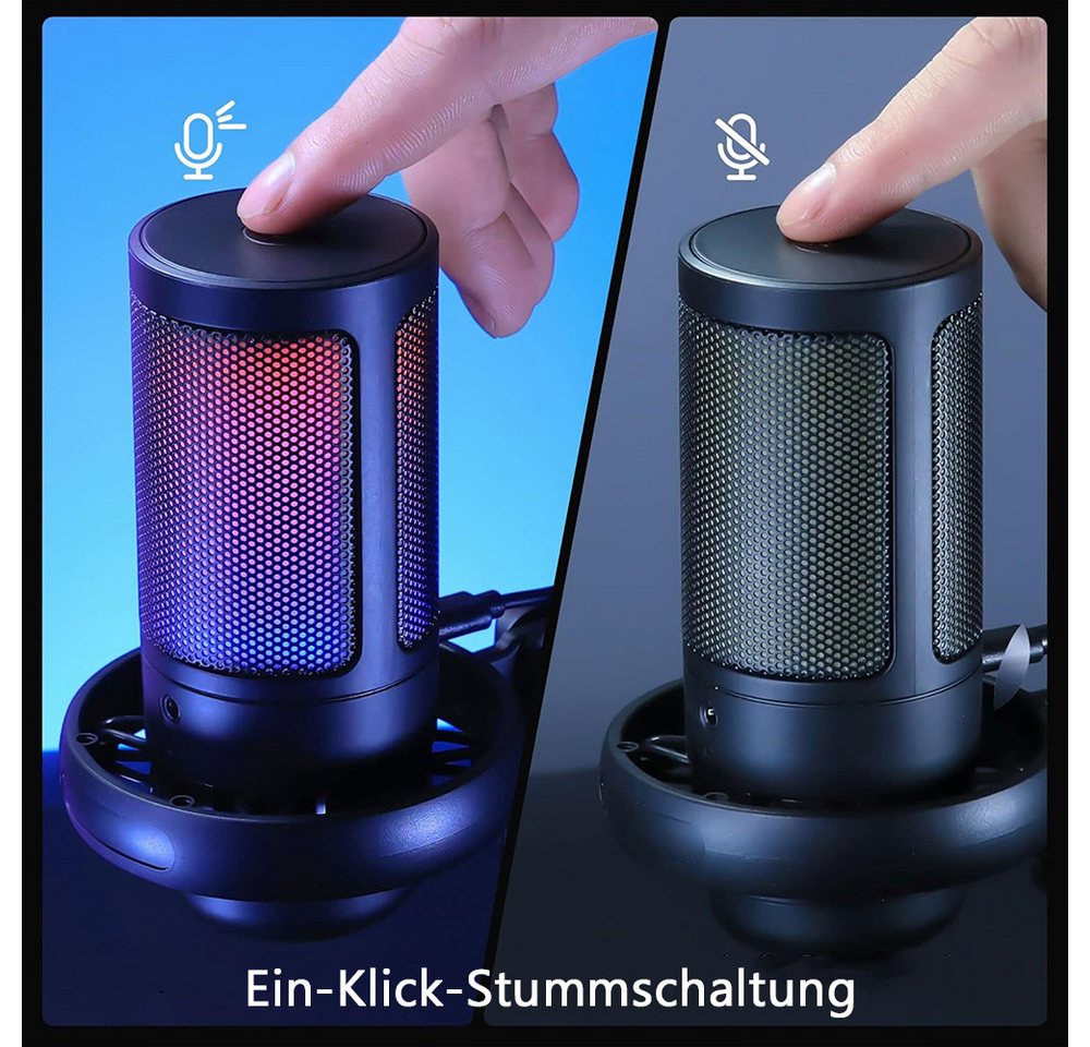 TUWENA Mikrofon Gaming Mikrofon PC RGB, USB Microphone Kit mit 3,5mm-Kopfhörerbuchse, USB Microphone für Streaming Podcast Studio, Ein-Klick-Stummschaltung – Bild 5 von 5
