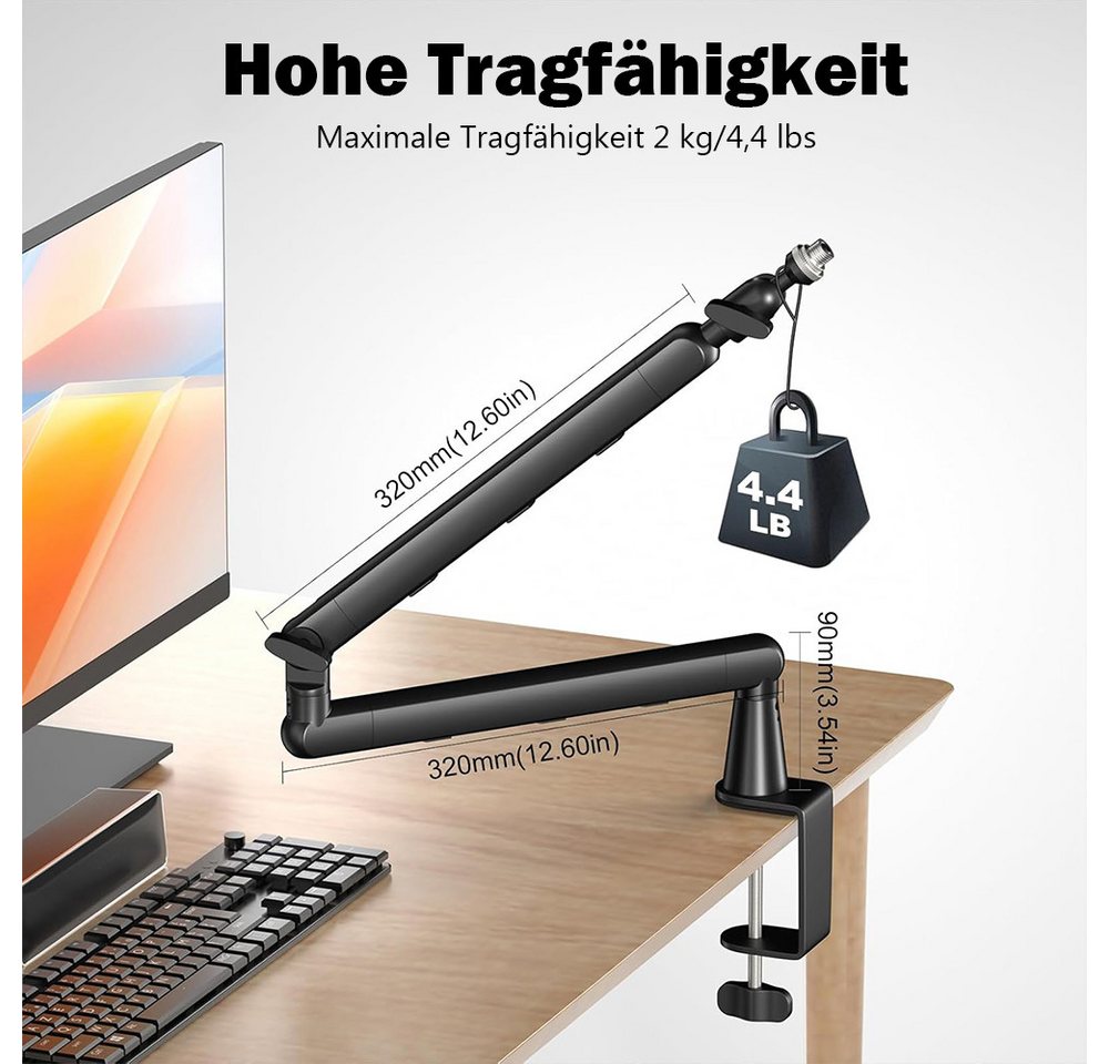 TUWENA Mikrofon-Halterung Mikrofon Arm, Low Profile Mikrofon Ständer,Verstellbar Mikrofonständer, (Für Blue Yeti,SoloCast,Elgato Wave,Broadcast,Studio Programm  – Bild 2 von 5