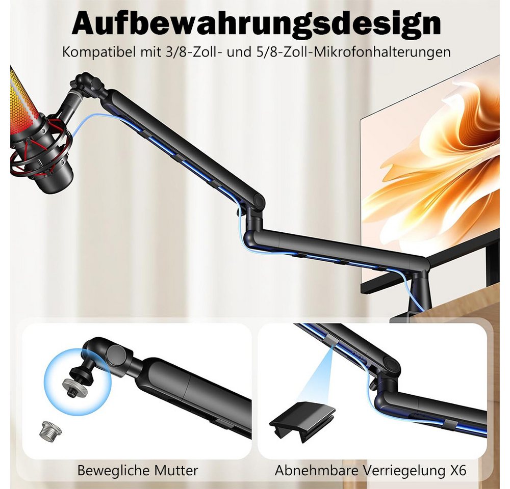 TUWENA Mikrofon-Halterung Mikrofon Arm, Low Profile Mikrofon Ständer,Verstellbar Mikrofonständer, (Für Blue Yeti,SoloCast,Elgato Wave,Broadcast,Studio Programm  – Bild 3 von 5