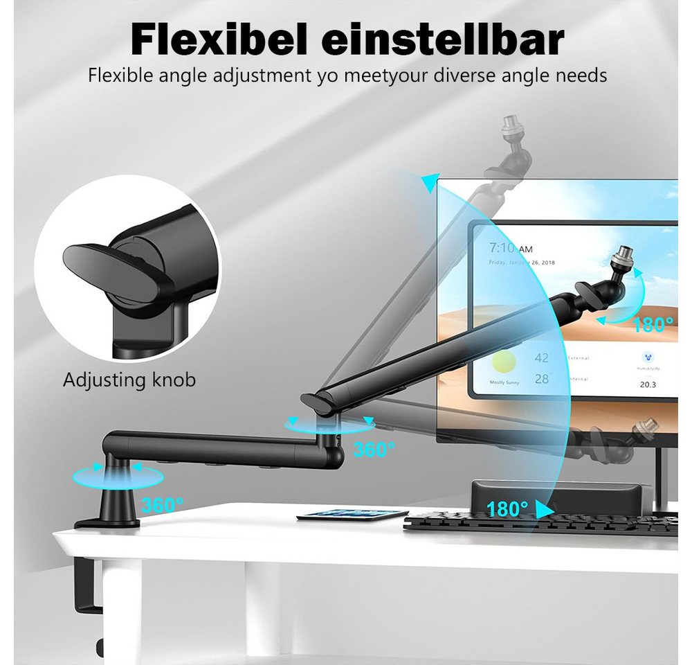 TUWENA Mikrofon-Halterung Mikrofon Arm, Low Profile Mikrofon Ständer,Verstellbar Mikrofonständer, (Für Blue Yeti,SoloCast,Elgato Wave,Broadcast,Studio Programm  – Bild 4 von 5