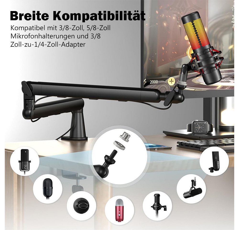 TUWENA Mikrofon-Halterung Mikrofon Arm, Low Profile Mikrofon Ständer,Verstellbar Mikrofonständer, (Für Blue Yeti,SoloCast,Elgato Wave,Broadcast,Studio Programm  – Bild 5 von 5
