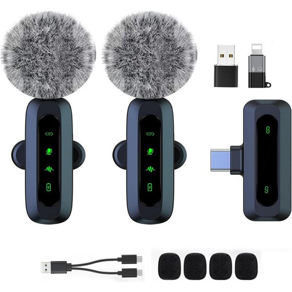 TUWENA Mikrofon Mini-Lavalier-Mikrofon, Ansteckmikrofon für Aufnahme, Clip-on-Mikrofon, 200m Reichweite, Rauschunterdrückung, Plug&Play, 8h Akku, 2 Anschlüsse