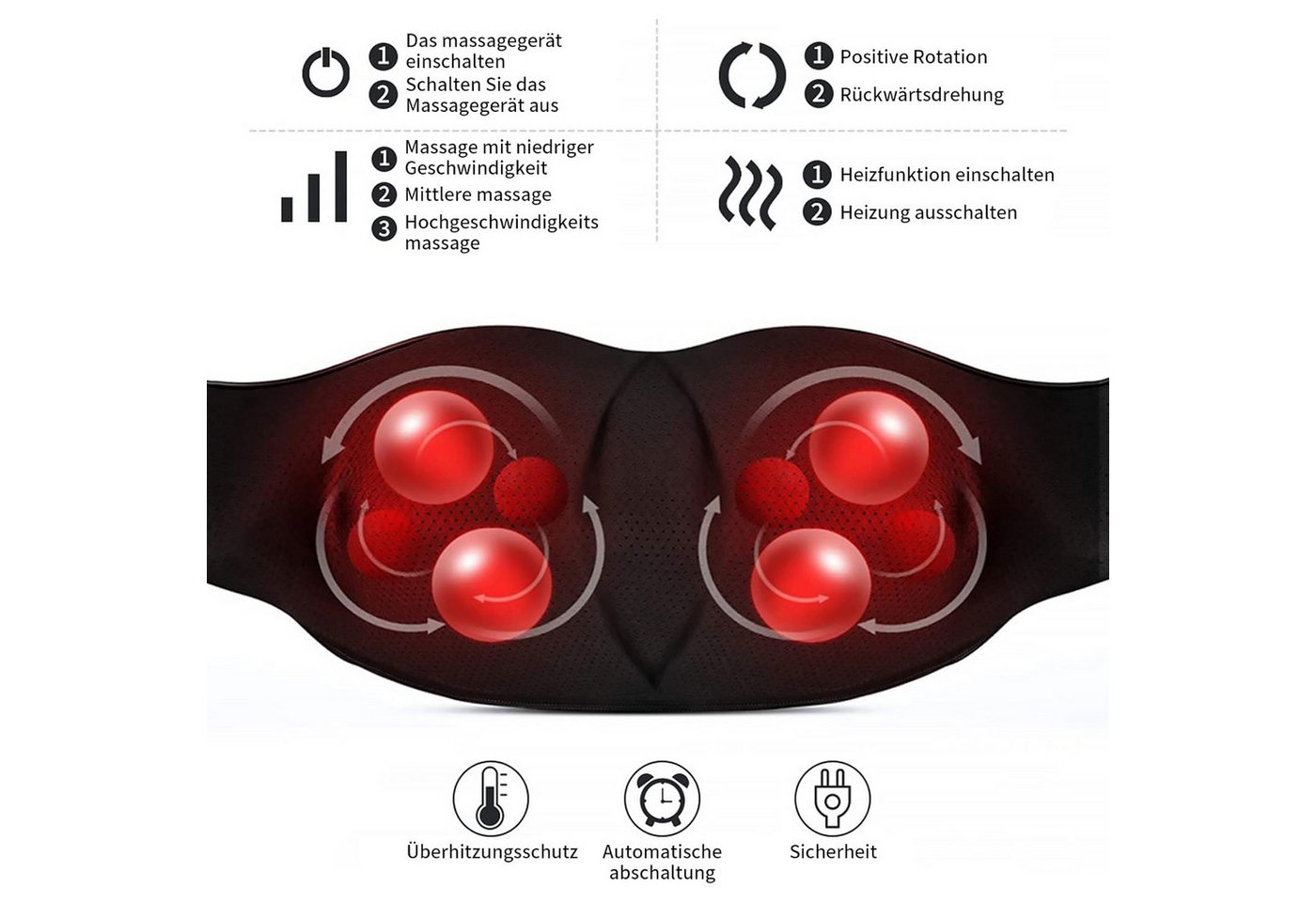 TUWENA Nacken-Massagegerät 3D Deep Massagegerät, Nackenmassagegerät mit Wärme, Rückenmassagegerät, 3D Knetmassage, Wärmefunktion, 3 Stufen, Auto-Stopp, Haus & A – Bild 3 von 5