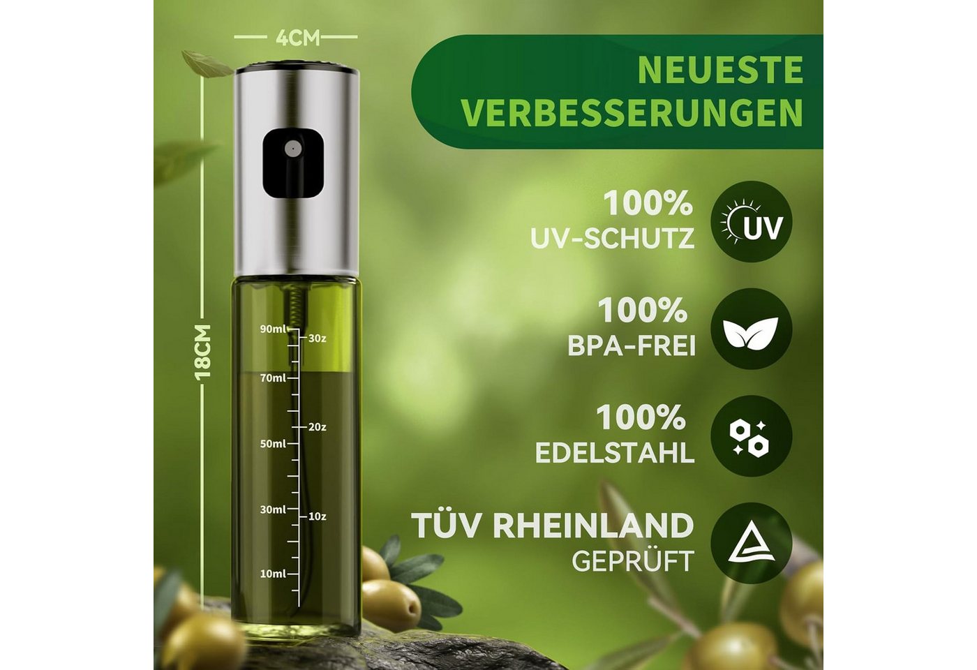 TUWENA Ölspender Ölsprüher, Öl Sprühflasche, Ölspray zum Kochen, Olivenölsprüher, zum Kochen für Salat, Grillen, Backen in der Küch – Bild 2 von 5
