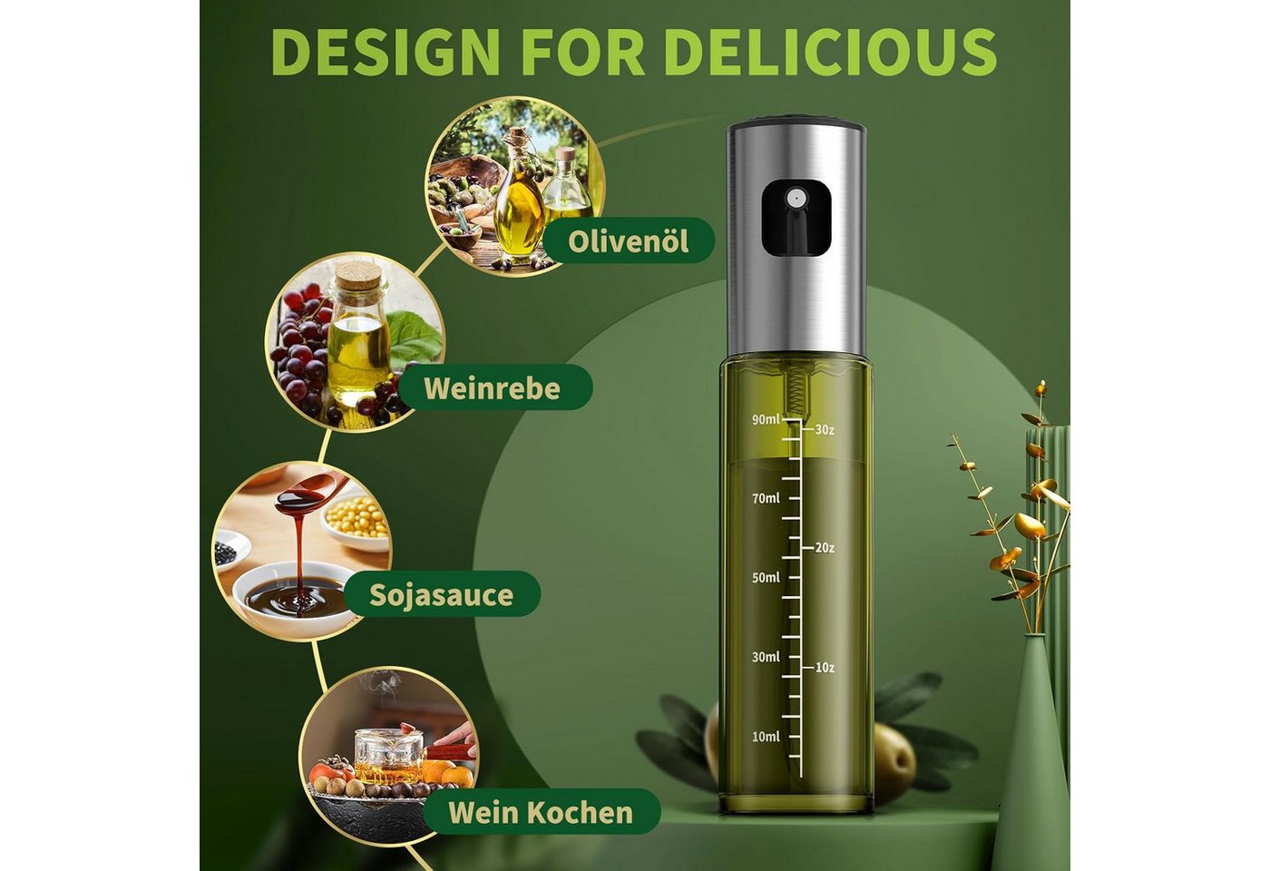 TUWENA Ölspender Ölsprüher, Öl Sprühflasche, Ölspray zum Kochen, Olivenölsprüher, zum Kochen für Salat, Grillen, Backen in der Küch – Bild 3 von 5