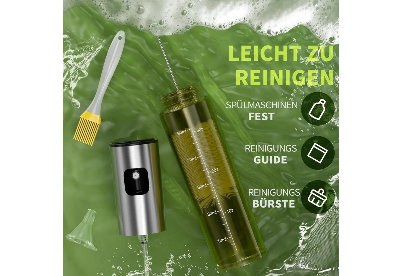 TUWENA Ölspender Ölsprüher, Öl Sprühflasche, Ölspray zum Kochen, Olivenölsprüher, zum Kochen für Salat, Grillen, Backen in der Küch – Bild 4 von 5