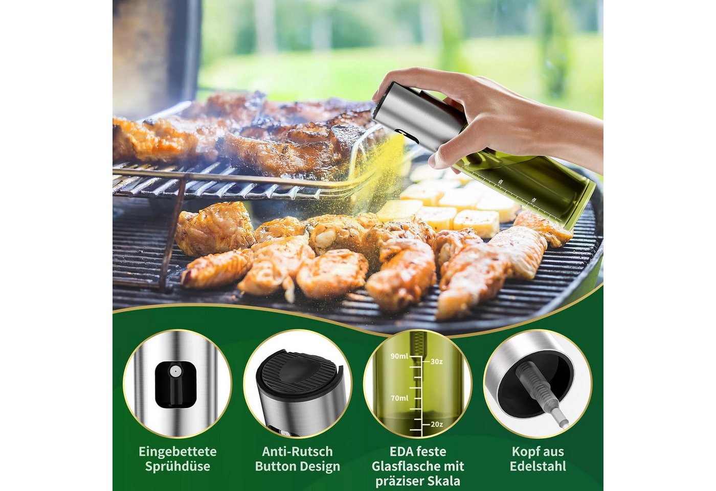 TUWENA Ölspender Ölsprüher, Öl Sprühflasche, Ölspray zum Kochen, Olivenölsprüher, zum Kochen für Salat, Grillen, Backen in der Küch – Bild 5 von 5