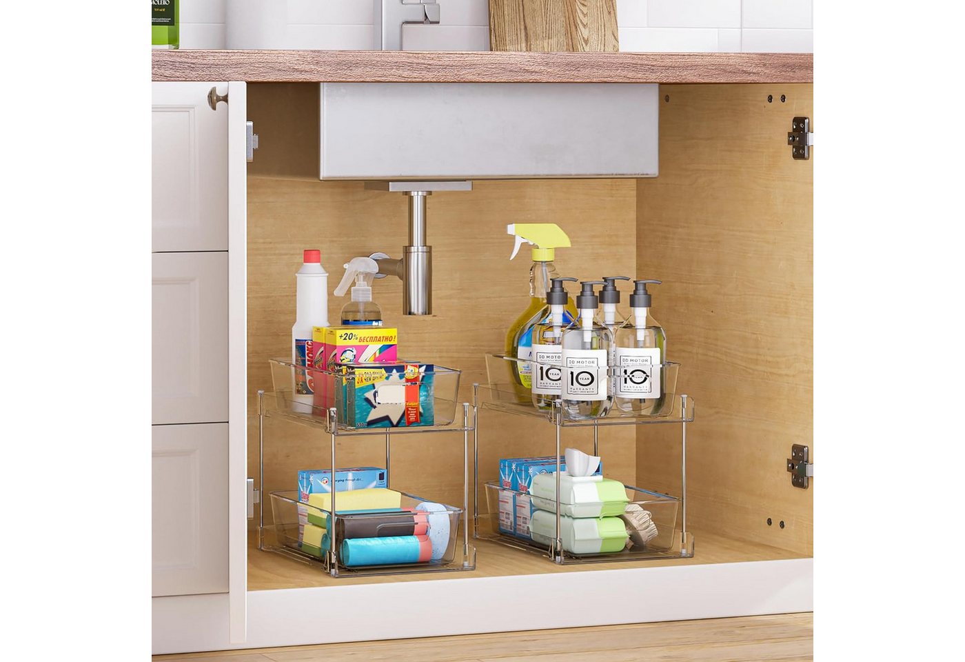 TUWENA Organizer Multifunktionale Spülschrank, Doppelschicht Unterschrank Schließfach (2 St), für Spüle, Küche, Badezimmer – Bild 2 von 5