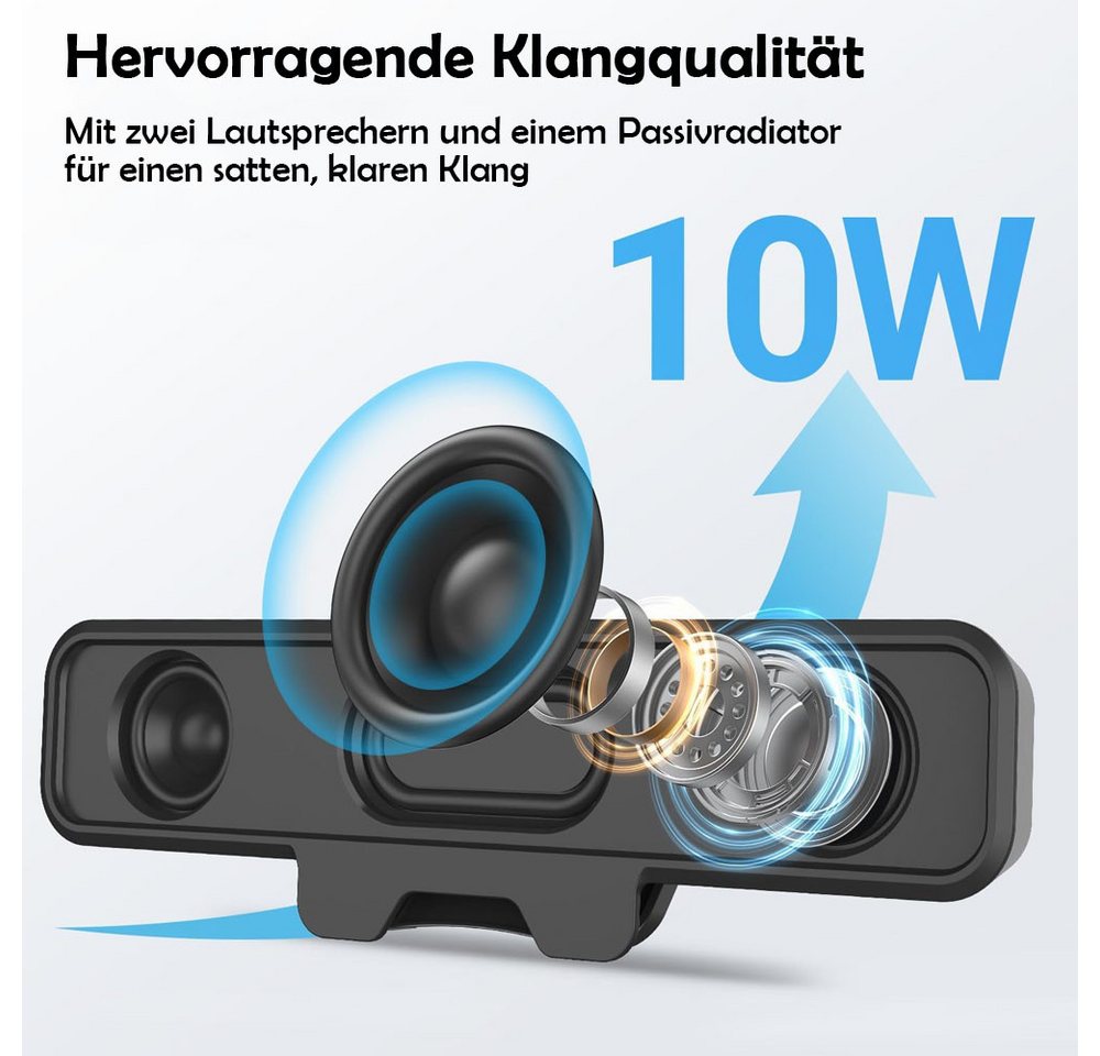 TUWENA PC-Lautsprecher mit USB Plug-and-Play, Bass Speaker mit Monitor Klemme PC-Lautsprecher (One-Touch-Stummschaltmikrofon, Stereo und Bass, kompatibel Mac, L – Bild 3 von 5
