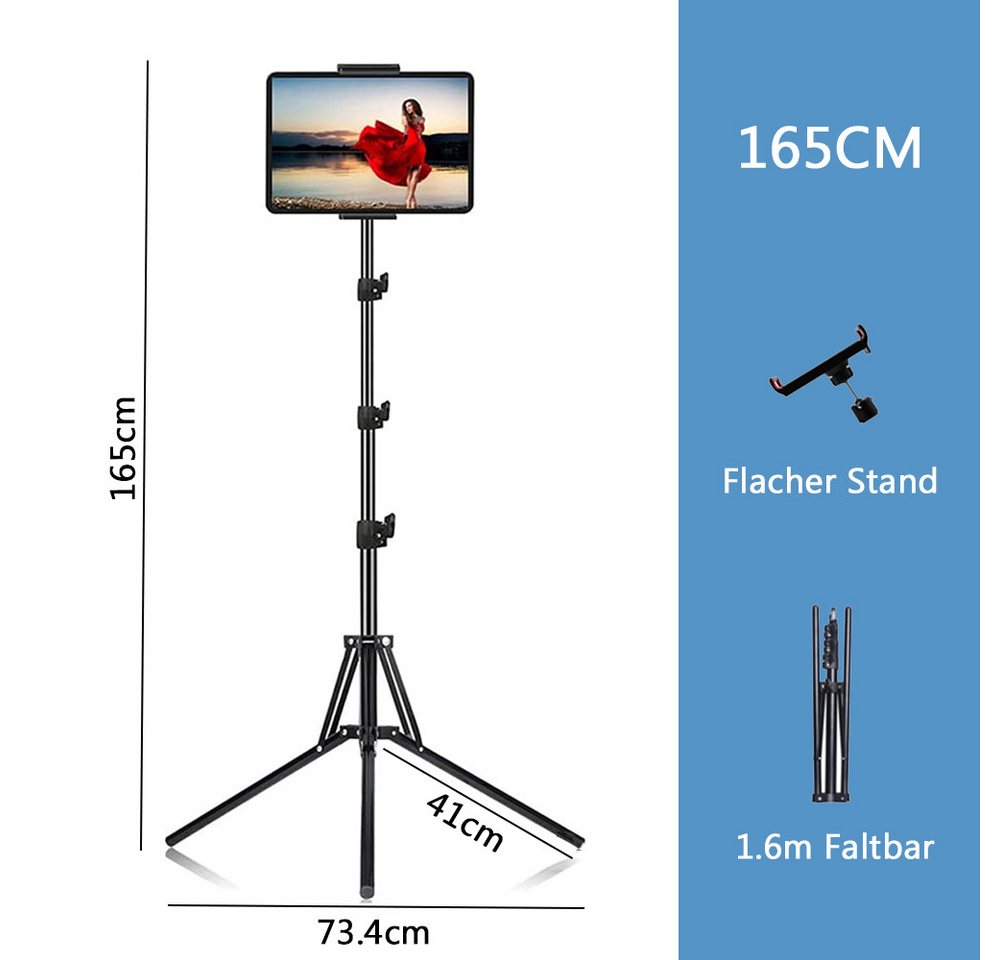 TUWENA Tablet-Halterung Tablet Halterung Stativ, Drehung Höhenverstellbar Tablet Bodenständer, (Höhenverstellbar bis 65” für iPad,iPhone und Alle 4,5-12.9 Zoll  – Bild 2 von 5