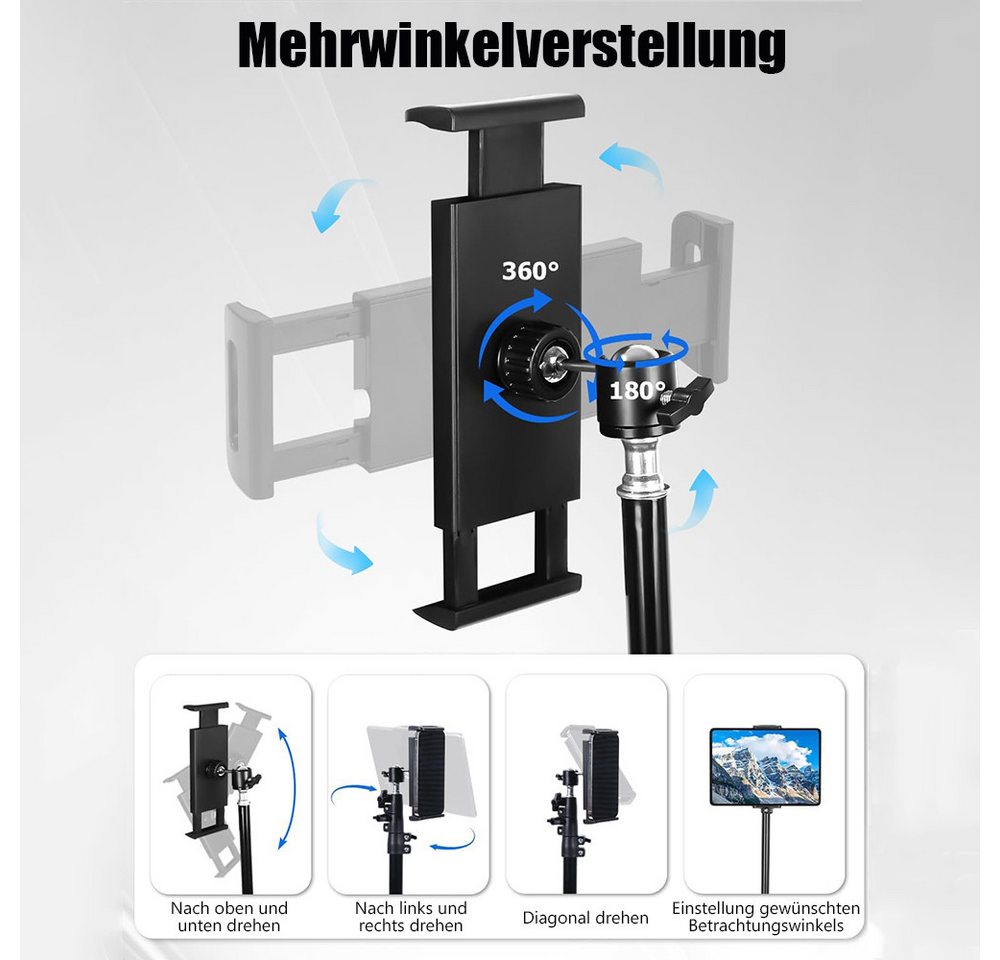 TUWENA Tablet-Halterung Tablet Halterung Stativ, Drehung Höhenverstellbar Tablet Bodenständer, (Höhenverstellbar bis 65” für iPad,iPhone und Alle 4,5-12.9 Zoll  – Bild 4 von 5