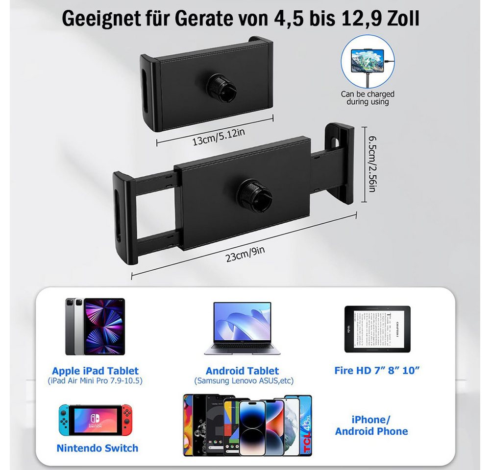 TUWENA Tablet-Halterung Tablet Halterung Stativ, Drehung Höhenverstellbar Tablet Bodenständer, (Höhenverstellbar bis 65” für iPad,iPhone und Alle 4,5-12.9 Zoll  – Bild 5 von 5