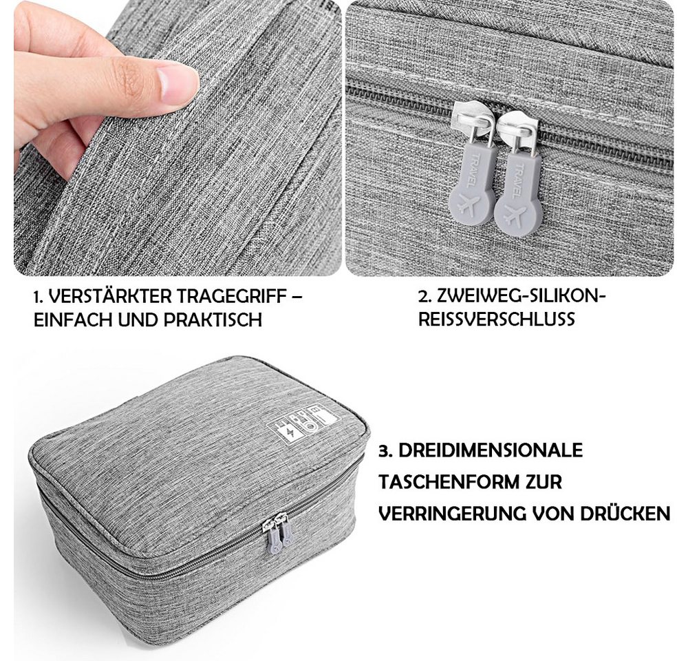 TUWENA Taschenorganizer Kabeltasche, ReiseKabel Organizer Große Wasserdichten organisator, Multifunktional tasche für Kabel Ladegerät Handy Festplatten Powerban – Bild 3 von 5