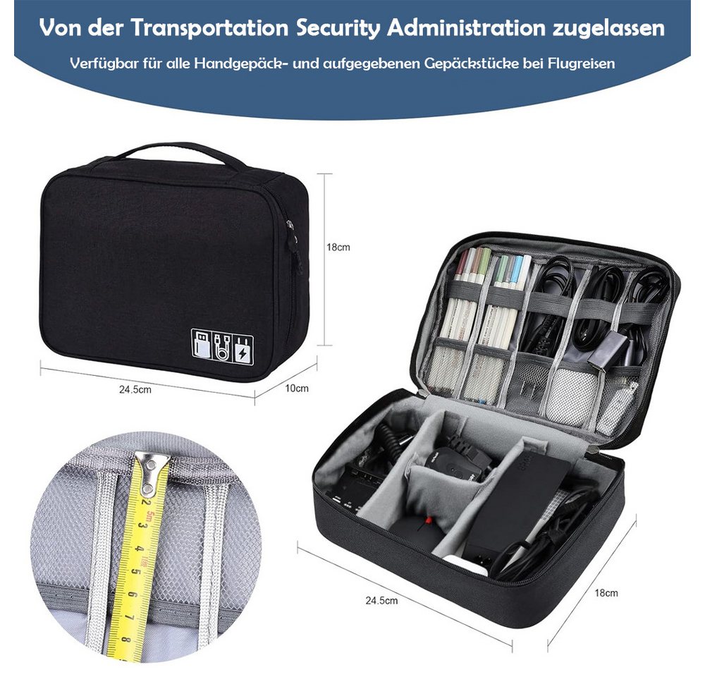 TUWENA Taschenorganizer Kabeltasche, ReiseKabel Organizer Große Wasserdichten organisator, Multifunktional tasche für Kabel Ladegerät Handy Festplatten Powerban – Bild 2 von 5