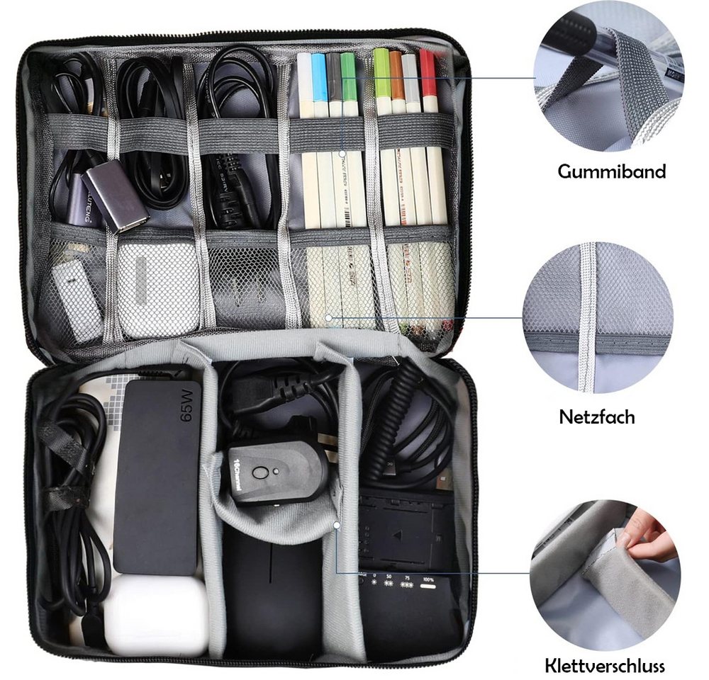 TUWENA Taschenorganizer Kabeltasche, ReiseKabel Organizer Große Wasserdichten organisator, Multifunktional tasche für Kabel Ladegerät Handy Festplatten Powerban – Bild 4 von 5