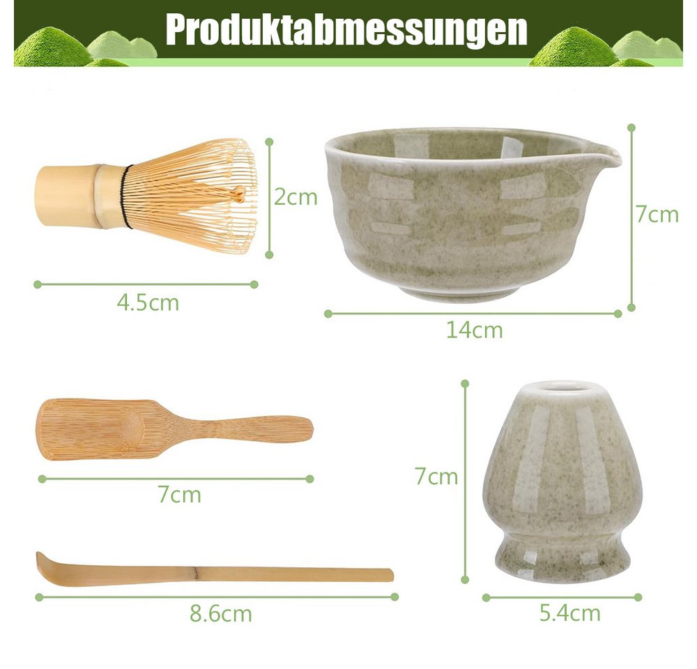 TUWENA Teeschale 5er-Set Matcha-Set, Matcha-Rührer-Set, Matcha-Schüssel mit Ausgießer, Matcha-Rührer, Ständer, Matcha-Löffel, Teelöffel, Matcha Besen 5er-Set – Bild 2 von 5