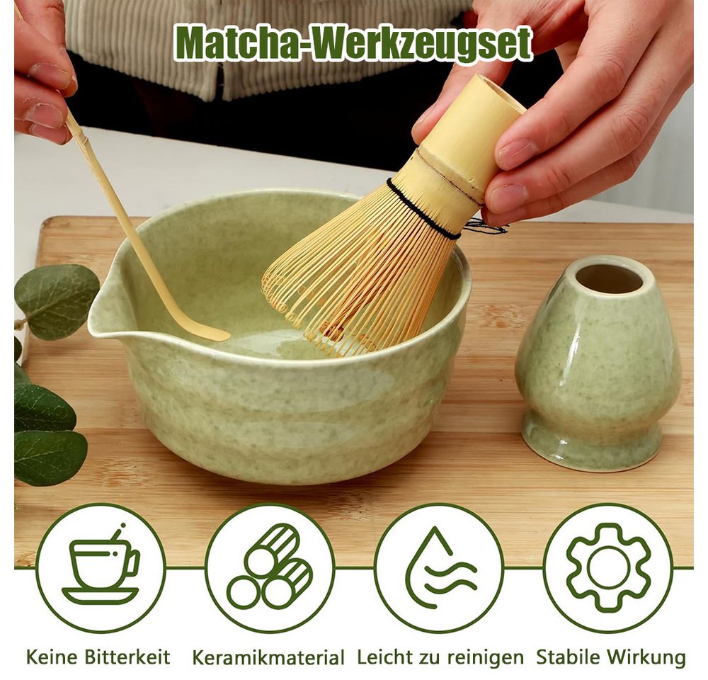 TUWENA Teeschale 5er-Set Matcha-Set, Matcha-Rührer-Set, Matcha-Schüssel mit Ausgießer, Matcha-Rührer, Ständer, Matcha-Löffel, Teelöffel, Matcha Besen 5er-Set – Bild 3 von 5