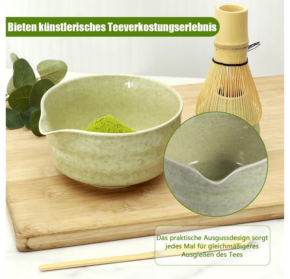 TUWENA Teeschale 5er-Set Matcha-Set, Matcha-Rührer-Set, Matcha-Schüssel mit Ausgießer, Matcha-Rührer, Ständer, Matcha-Löffel, Teelöffel, Matcha Besen 5er-Set – Bild 4 von 5