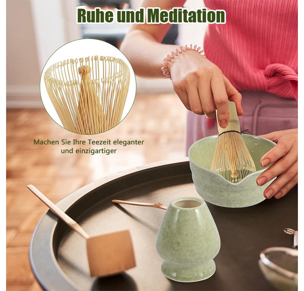 TUWENA Teeschale 5er-Set Matcha-Set, Matcha-Rührer-Set, Matcha-Schüssel mit Ausgießer, Matcha-Rührer, Ständer, Matcha-Löffel, Teelöffel, Matcha Besen 5er-Set – Bild 5 von 5