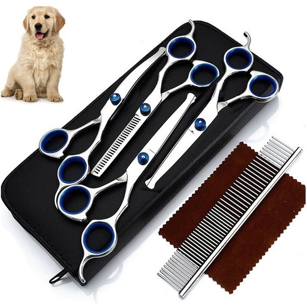 TUWENA Tierhaarentferner Hundeschere Set mit Runder Sicherheitsspitze, Fellschere Hunde Set, Edelstahl Katze Fellpflege Schere für Fellpflege Hund Katze Haustie