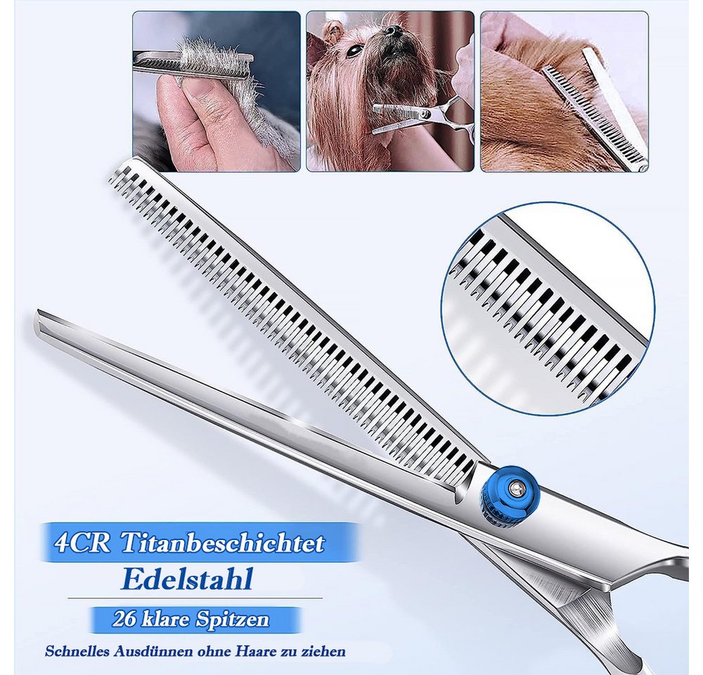 TUWENA Tierhaarentferner Hundeschere Set mit Runder Sicherheitsspitze, Fellschere Hunde Set, Edelstahl Katze Fellpflege Schere für Fellpflege Hund Katze Haustie – Bild 4 von 5