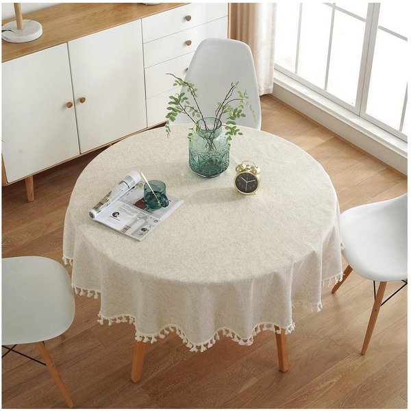 TUWENA Tischdecke Abwaschbar Leinen Baumwolle Tischtuch,Knitterfrei Tischtuch mit Quaste
