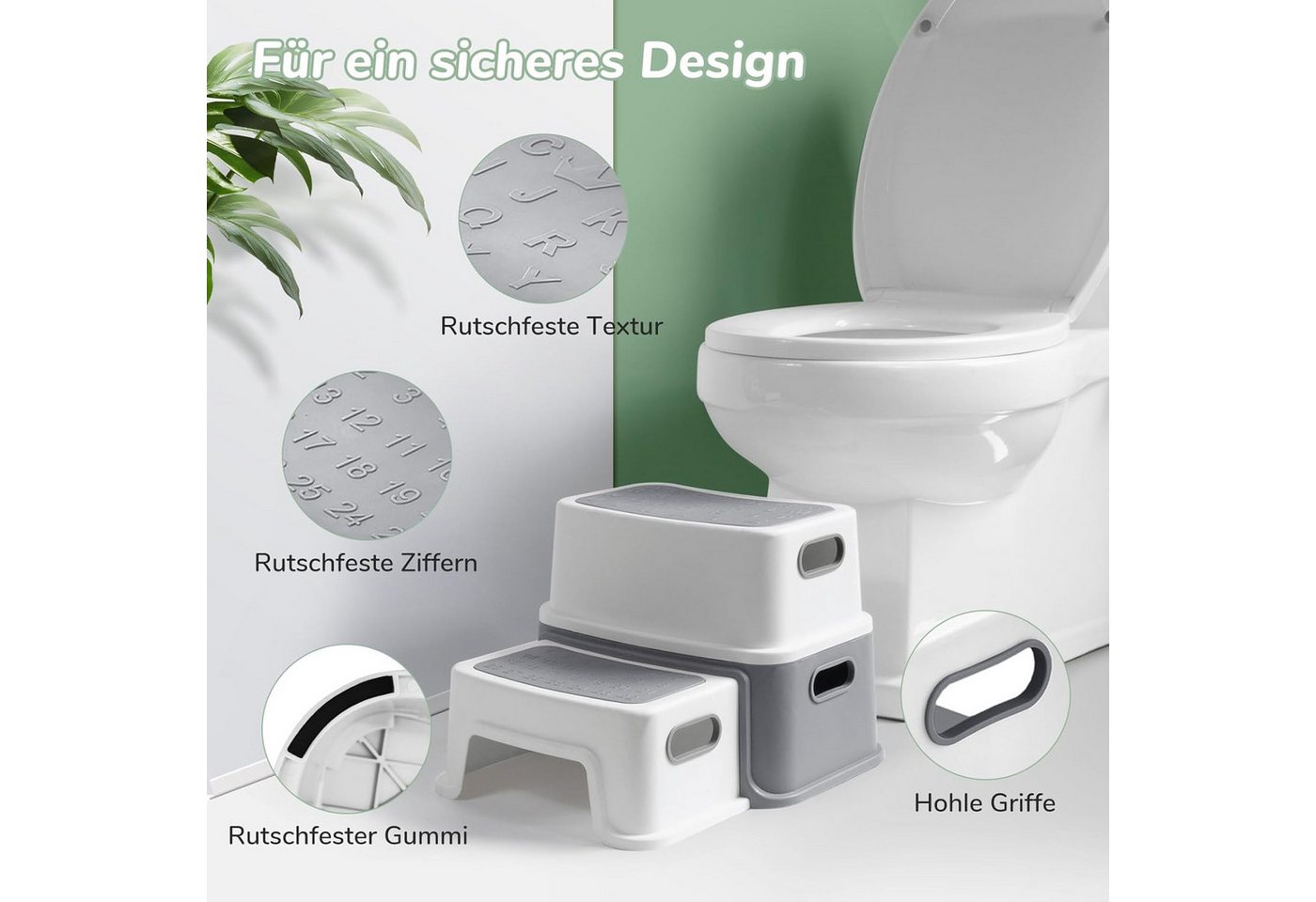 TUWENA Tritthocker Tritthocker Kinder, Kinderhocker Hocker 2 Stufen, Klohocker Toilette, Anti-Kipp und Anti-Rutsch Badhocke Badezimmer Baby Toiletten – Bild 2 von 5