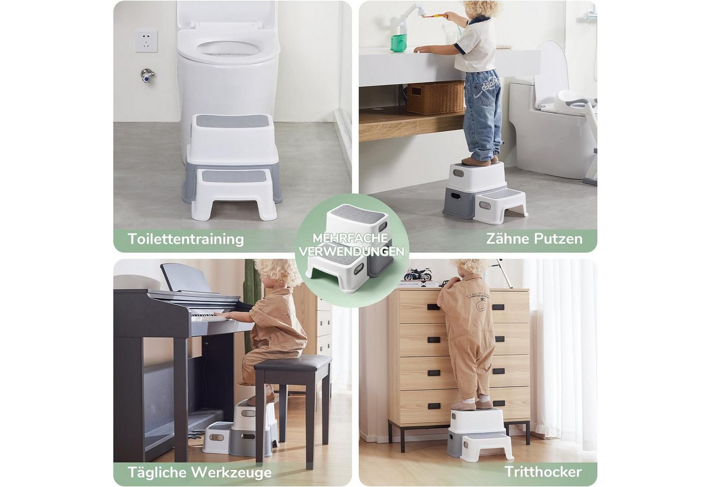 TUWENA Tritthocker Tritthocker Kinder, Kinderhocker Hocker 2 Stufen, Klohocker Toilette, Anti-Kipp und Anti-Rutsch Badhocke Badezimmer Baby Toiletten – Bild 3 von 5