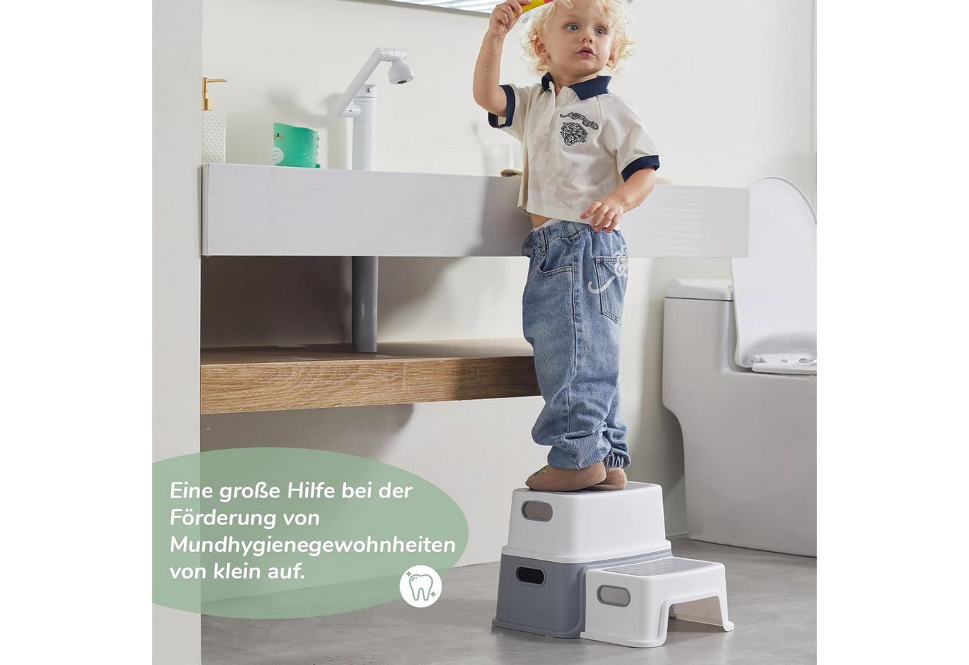 TUWENA Tritthocker Tritthocker Kinder, Kinderhocker Hocker 2 Stufen, Klohocker Toilette, Anti-Kipp und Anti-Rutsch Badhocke Badezimmer Baby Toiletten – Bild 5 von 5