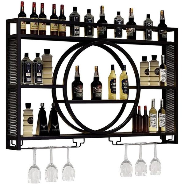 TUWENA Weinregal Weinregal Metall, Wandmontage 3-stöckiges Barregal, schwebende Regal, Küchenaufbewahrung mit Weinglashalter, für Küche, Esszimmer, Bar, Deko