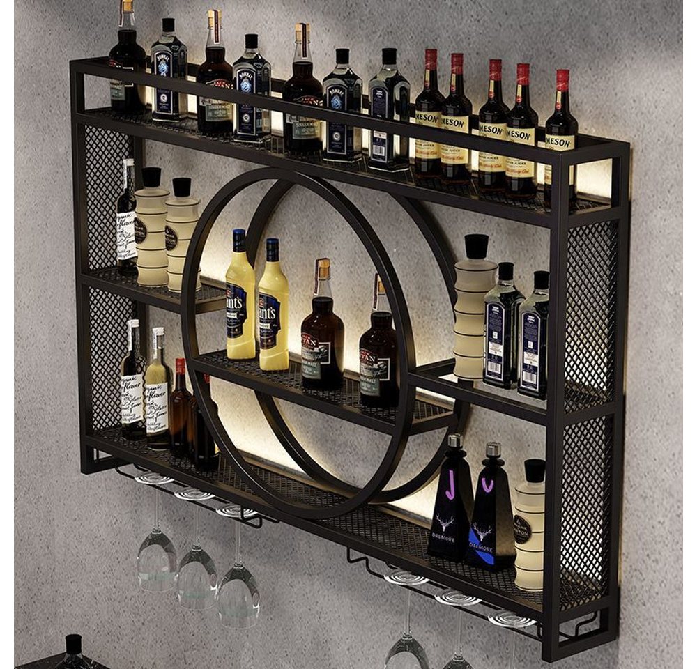 TUWENA Weinregal Weinregal Metall, Wandmontage 3-stöckiges Barregal, schwebende Regal, Küchenaufbewahrung mit Weinglashalter, für Küche, Esszimmer, Bar, Deko – Bild 5 von 5