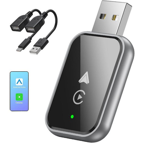 TUWENA Wireless CarPlay Adapter, 2 In 1 Carplay & Android Auto Adapter Adapter, Mit iPhone 6 and Android 11 and Above mit Wired CarPlay Autos, USB C/A