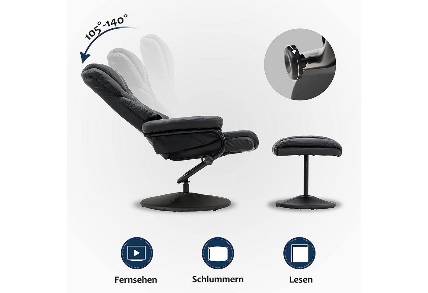 MCombo TV-Sessel Mcombo Relaxsessel mit Hocker 9022, 360°drehbarer mit Liegefunktion – Bild 2 von 5