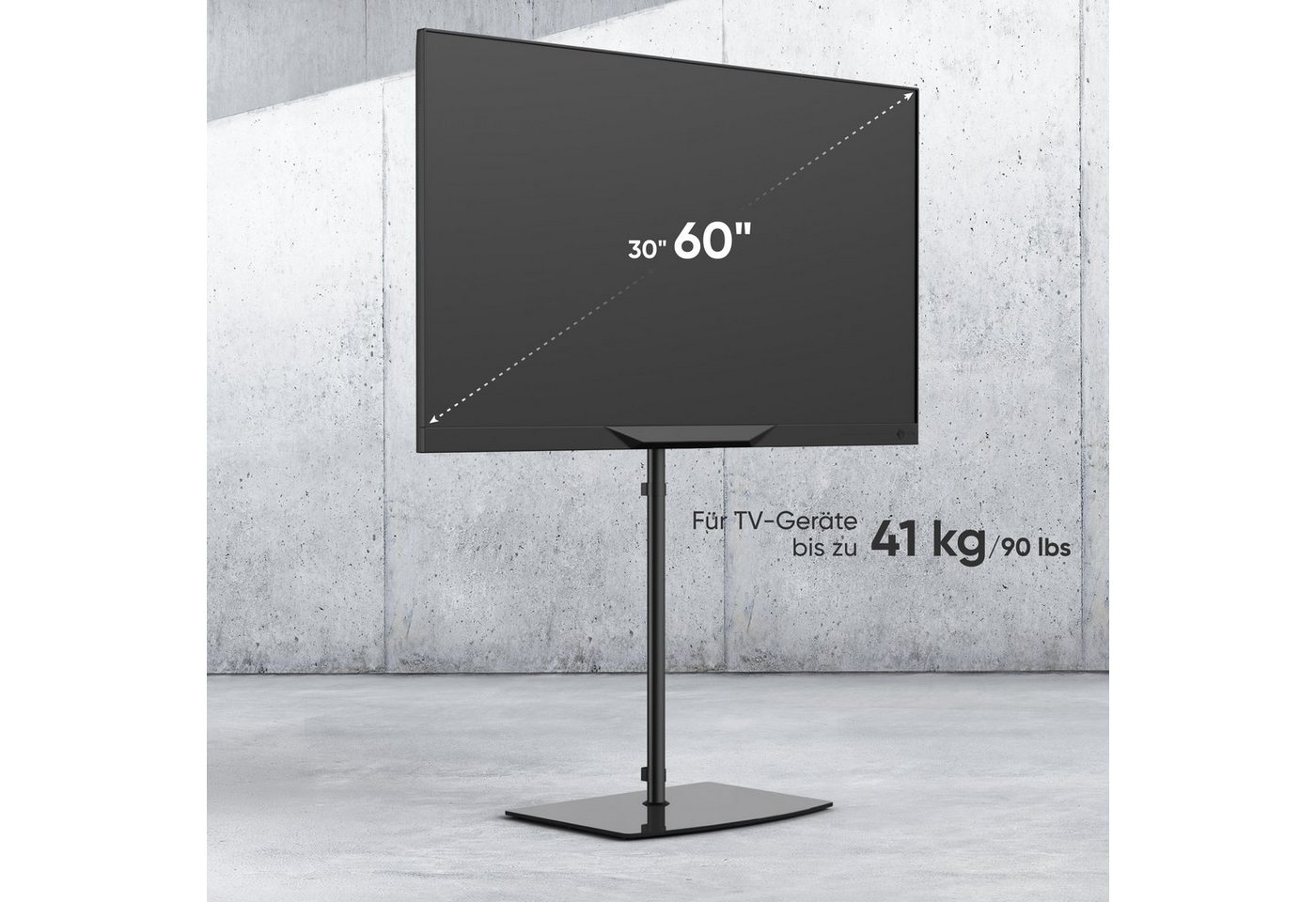 ONKRON TV-Ständer ONKRON 30-60 Zoll, bis 41 kg, TS5065-B, (bis 60,00 Zoll, TV Bodenständer, TS5065-B, max. Belastbarkeit bis zu 41 kg, schwenkbar, Hartglas, Fla – Bild 3 von 5