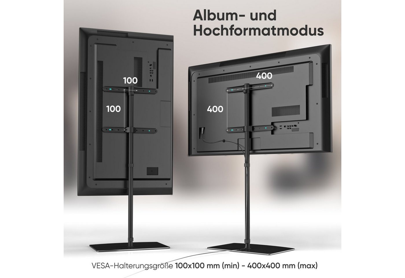 ONKRON TV-Ständer ONKRON 30-60 Zoll, bis 41 kg, TS5065-B, (bis 60,00 Zoll, TV Bodenständer, TS5065-B, max. Belastbarkeit bis zu 41 kg, schwenkbar, Hartglas, Fla – Bild 4 von 5