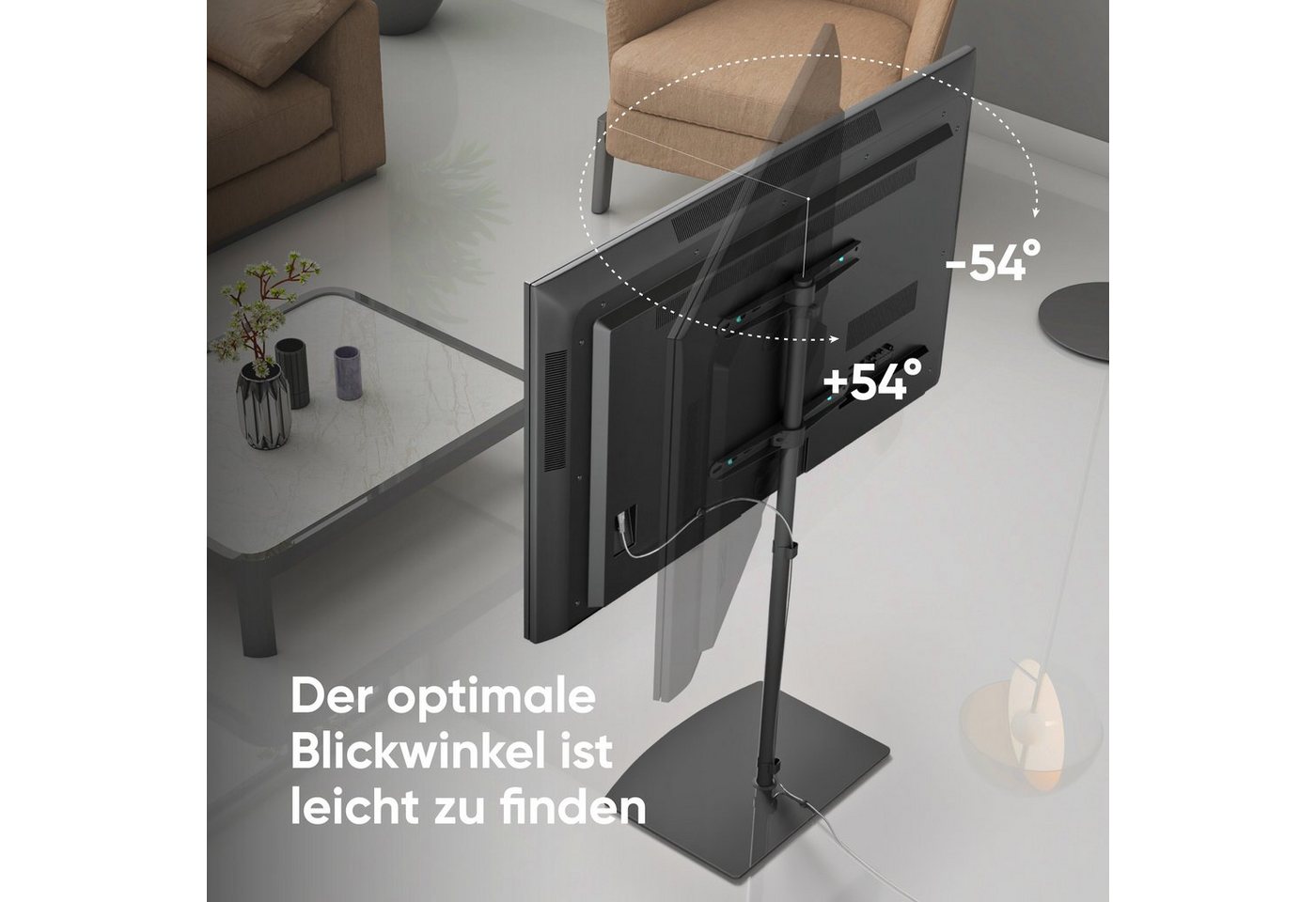 ONKRON TV-Ständer ONKRON 30-60 Zoll, bis 41 kg, TS5065-B, (bis 60,00 Zoll, TV Bodenständer, TS5065-B, max. Belastbarkeit bis zu 41 kg, schwenkbar, Hartglas, Fla – Bild 5 von 5