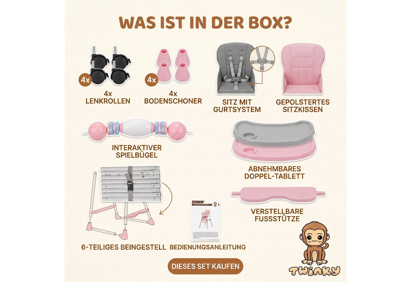 TWINKY Kinderklappstuhl Kinder-Esstuhl, 2 in 1 Hochstuhl baby, Kinderklappstuhl, 3 in 1 – Bild 4 von 5