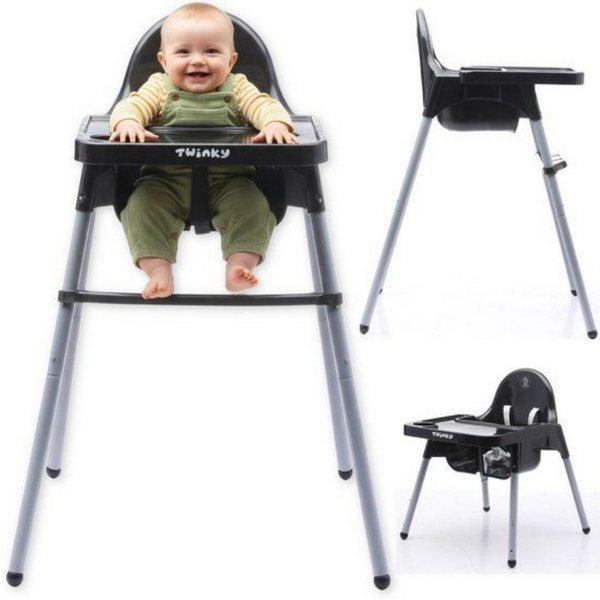 TWINKY Kinderstuhl Baby Hochstuhl, Höhenverstellbar, Kinder-Esstuhl (Set), Spielset mit Ledersitzkissen und Rädern