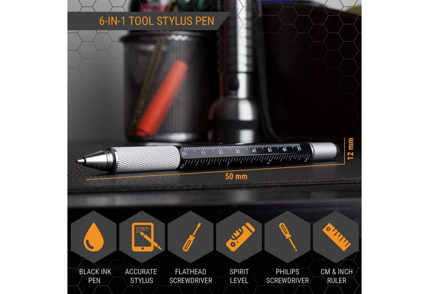 TwitFish Multitool 6-in-1 Stylus Pen mit Schraubendreher, Wasserwaage und mehr (1 Stk), (1 St) – Bild 2 von 5