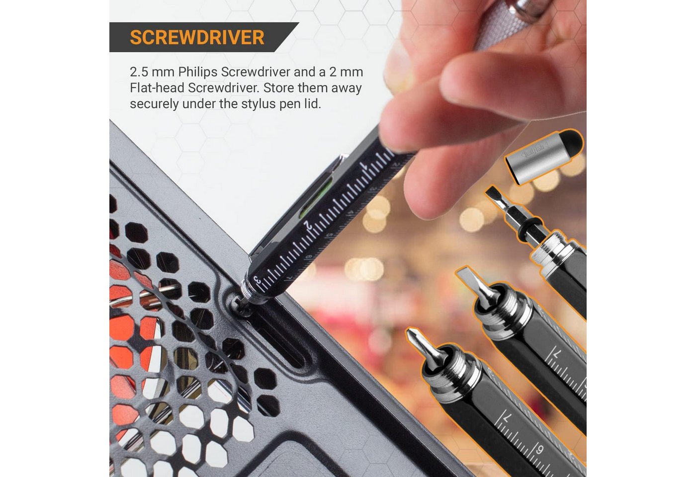 TwitFish Multitool 6-in-1 Stylus Pen mit Schraubendreher, Wasserwaage und mehr (1 Stk), (1 St) – Bild 5 von 5