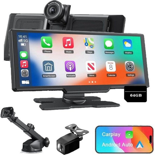 TWUFY Dashcam Auto, Autokamera,Kamera Carplay mit GPS Navigationsgerät Dashcam (1600*600, WLAN (Wi-Fi), 1600 x 600 Auflösung, Split-Screen, Intelligente Sprachs