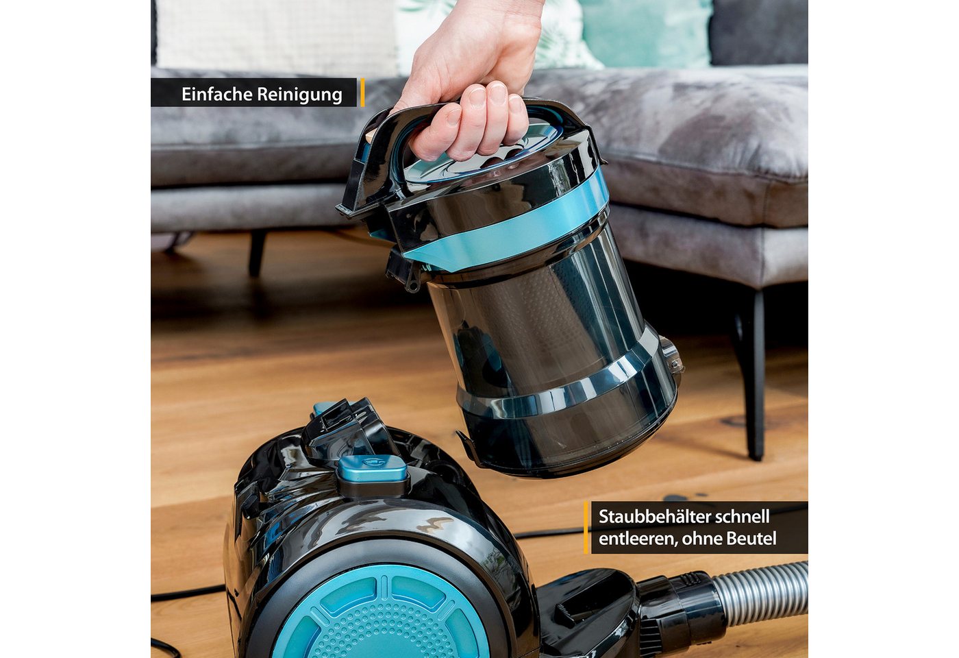 TZS FIRST AUSTRIA Bodenstaubsauger, 800 W, Beutellos, Sauger für Hart- und Teppichböden, 4,8m Kabellänge – Bild 4 von 5