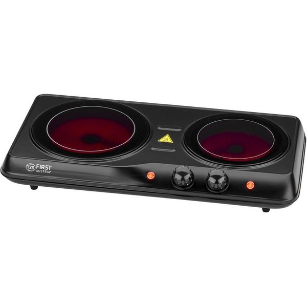 TZS FIRST AUSTRIA Doppelkochplatte Kochplatte 2000W, Glaskeramik, doppel, Herdplatte Camping, 2000W, Stufenloser Temperaturregelung, mobile Kochplatte, 19/16,5 
