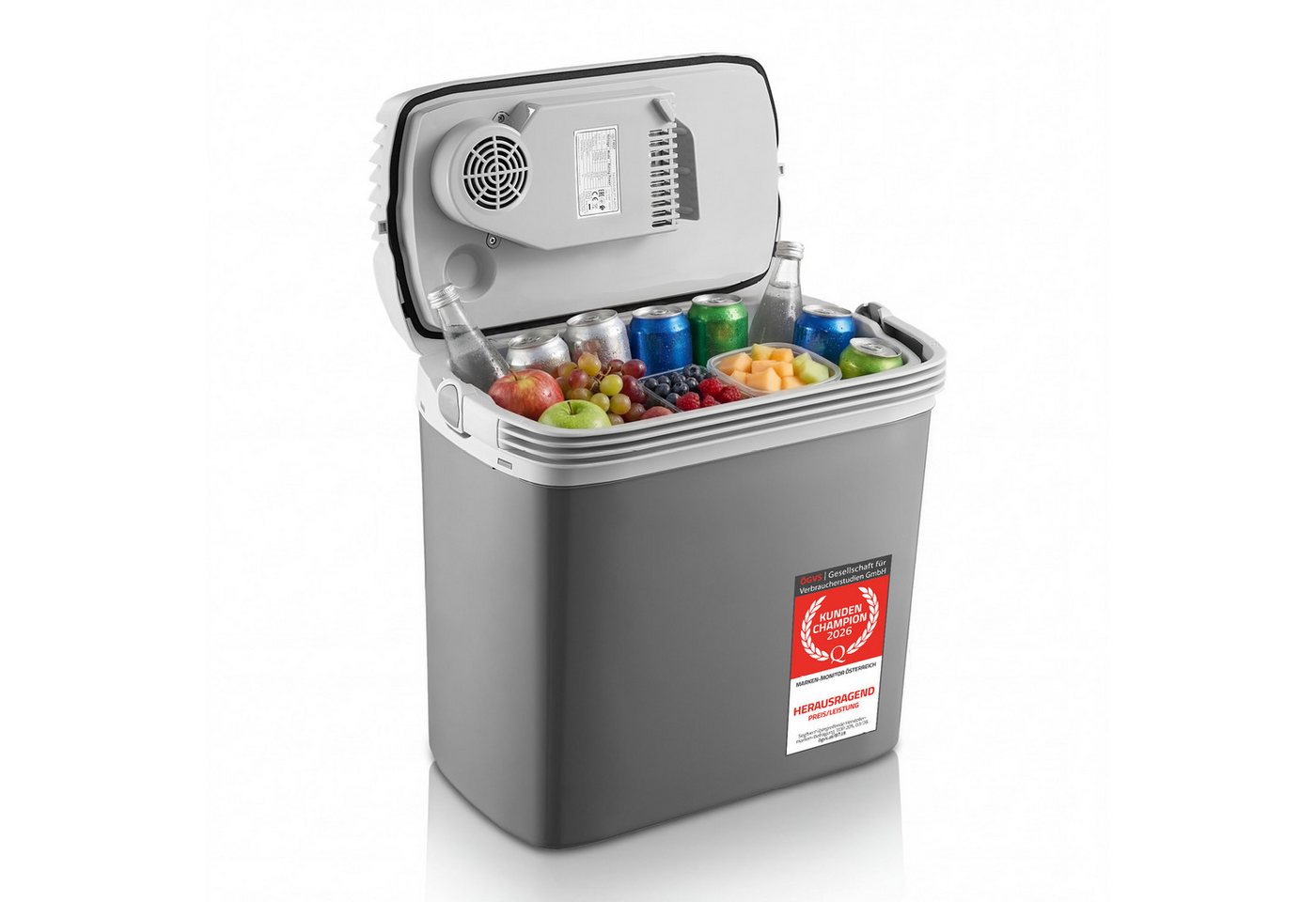 TZS FIRST AUSTRIA Elektrische Kühlbox 16L, Kühlbox, 12V /230V Anschluss, 12-V-Stecker fürs Auto, für Camping, Festivals, Reisen, mit Kühl- und Warmhaltefunktion – Bild 2 von 5