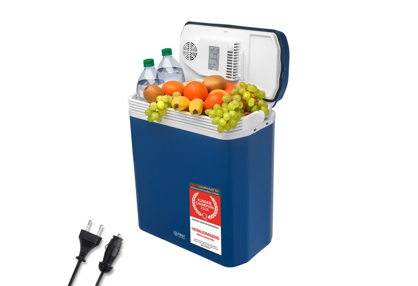 TZS FIRST AUSTRIA Elektrische Kühlbox 24L, Kühlbox, 12V /230V Anschluss, 12-V-Stecker fürs Auto, für Camping, Festivals, Reisen, mit Kühl- und Warmhaltefunktion – Bild 2 von 5