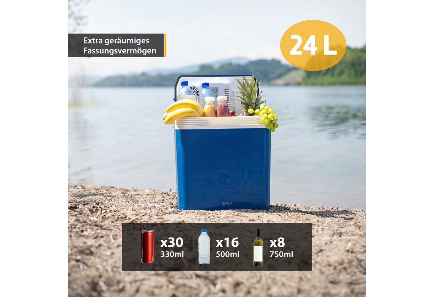 TZS FIRST AUSTRIA Elektrische Kühlbox 24L, Kühlbox, 12V /230V Anschluss, 12-V-Stecker fürs Auto, für Camping, Festivals, Reisen, mit Kühl- und Warmhaltefunktion – Bild 4 von 5