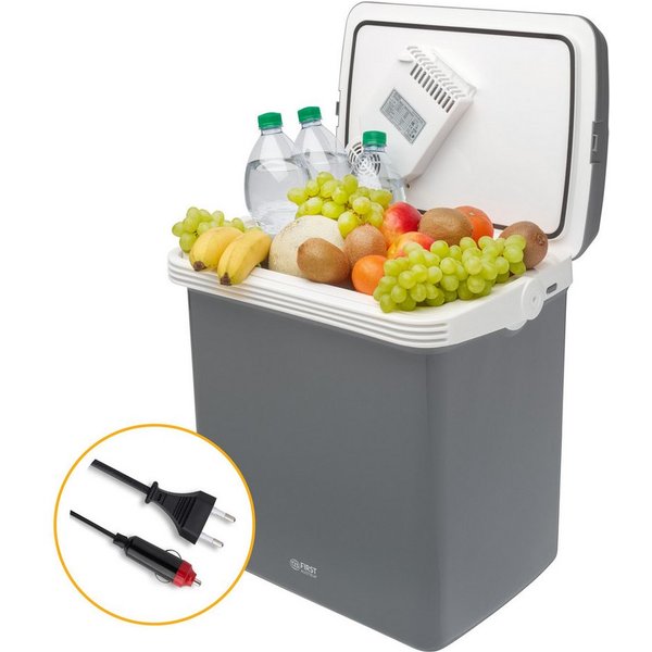 TZS FIRST AUSTRIA Elektrische Kühlbox 32L, Mini-Kühlschrank, 12V /230V Anschluss, 12-V-Stecker fürs Auto, für Camping, Festivals, Reisen, mit Kühl- und Warmhalt