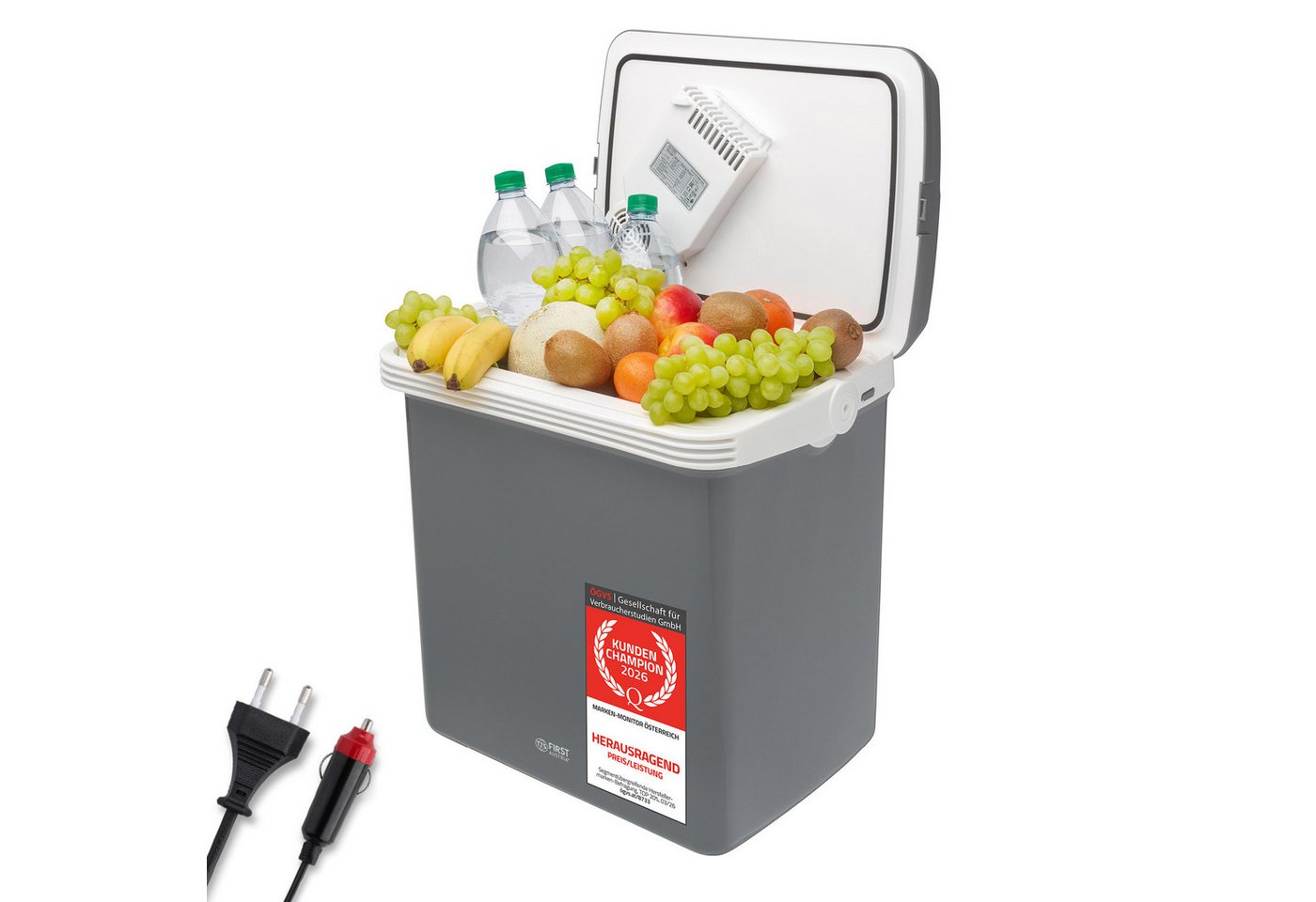 TZS FIRST AUSTRIA Elektrische Kühlbox 32L, Mini-Kühlschrank, 12V /230V Anschluss, 12-V-Stecker fürs Auto, für Camping, Festivals, Reisen, mit Kühl- und Warmhalt – Bild 2 von 5