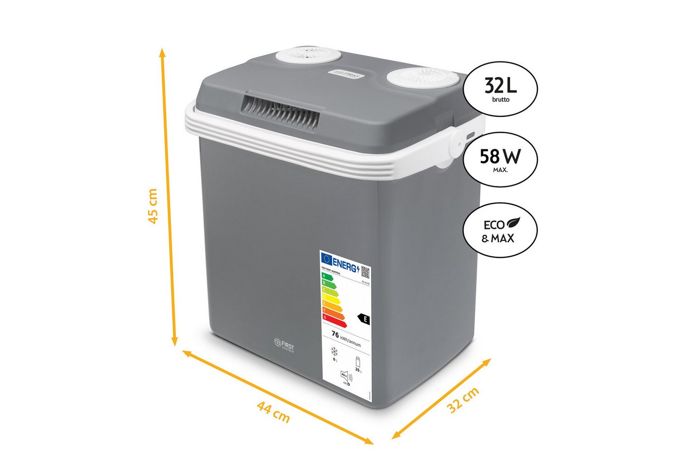 TZS FIRST AUSTRIA Elektrische Kühlbox 32L, Mini-Kühlschrank, 12V /230V Anschluss, 12-V-Stecker fürs Auto, für Camping, Festivals, Reisen, mit Kühl- und Warmhalt – Bild 3 von 5
