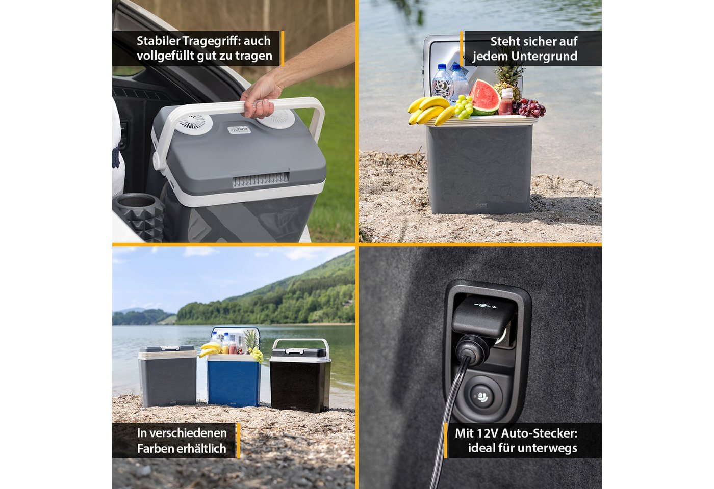 TZS FIRST AUSTRIA Elektrische Kühlbox 32L, Mini-Kühlschrank, 12V /230V Anschluss, 12-V-Stecker fürs Auto, für Camping, Festivals, Reisen, mit Kühl- und Warmhalt – Bild 5 von 5